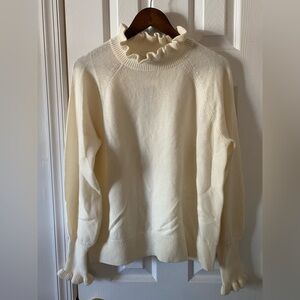 Boden Cashmere Cream Ruffle Turtleneck Sweater